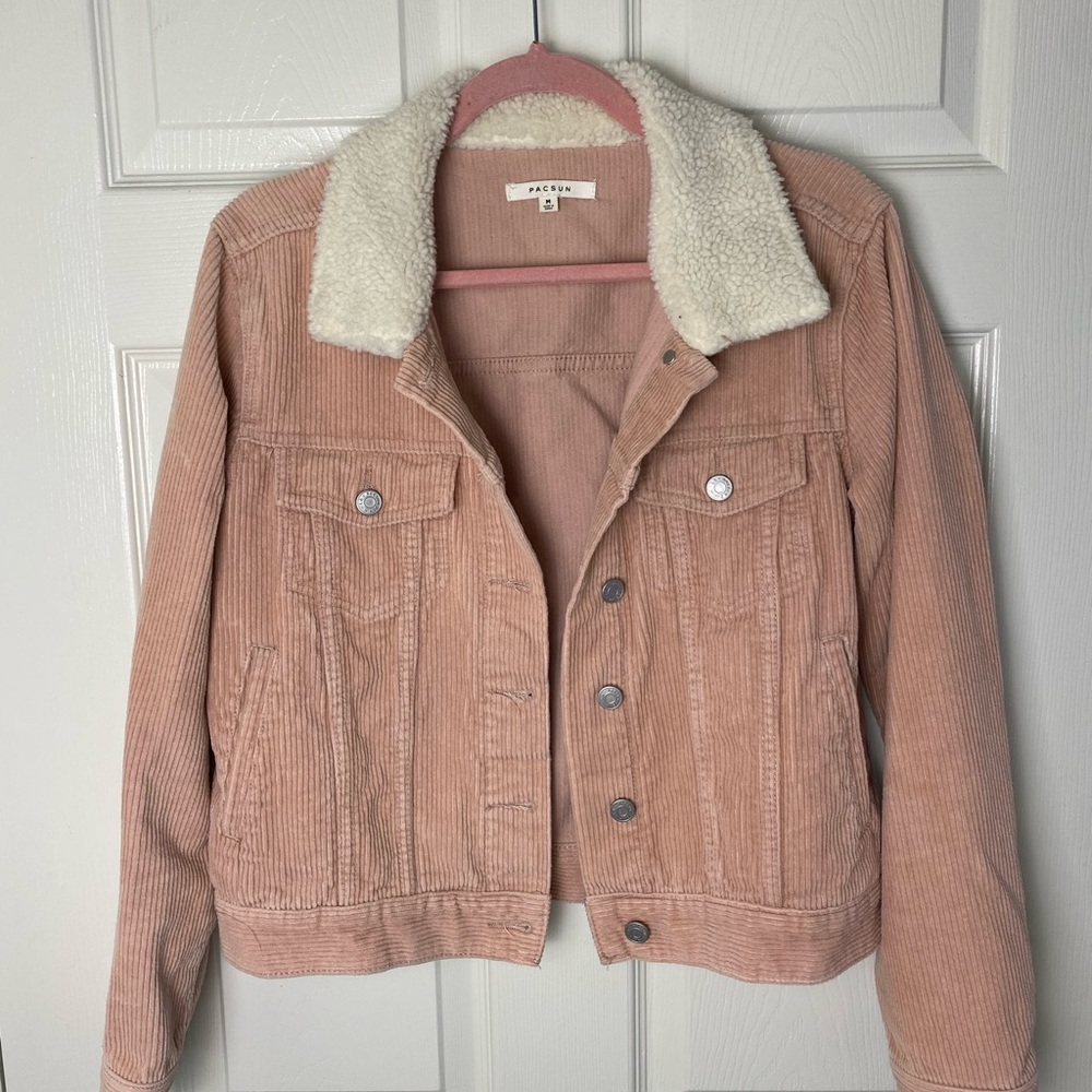 Pacsun Pink Corduroy Faux Fur Jacket Size Medium